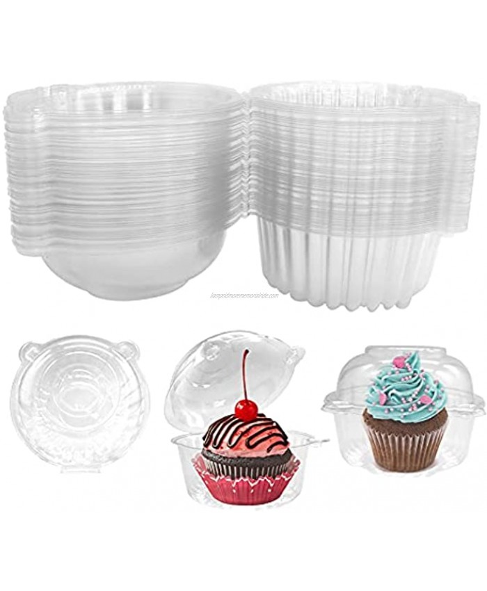 Plastic Individual Cupcake Containers,Individual Cupcake Holder,Clear Dome Single Cupcake Carrier Muffin Container Holders Cases Boxes Cups for Sandwich Hamburgers Fruit Salad Pack of 50
