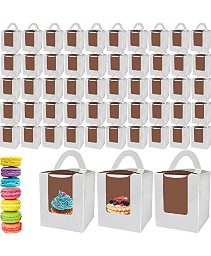 YG_Oline 50 Pack Single Cupcake Boxes White Cupcake Boxes with Window Muffins Cupcake Carriers Containers with Handle