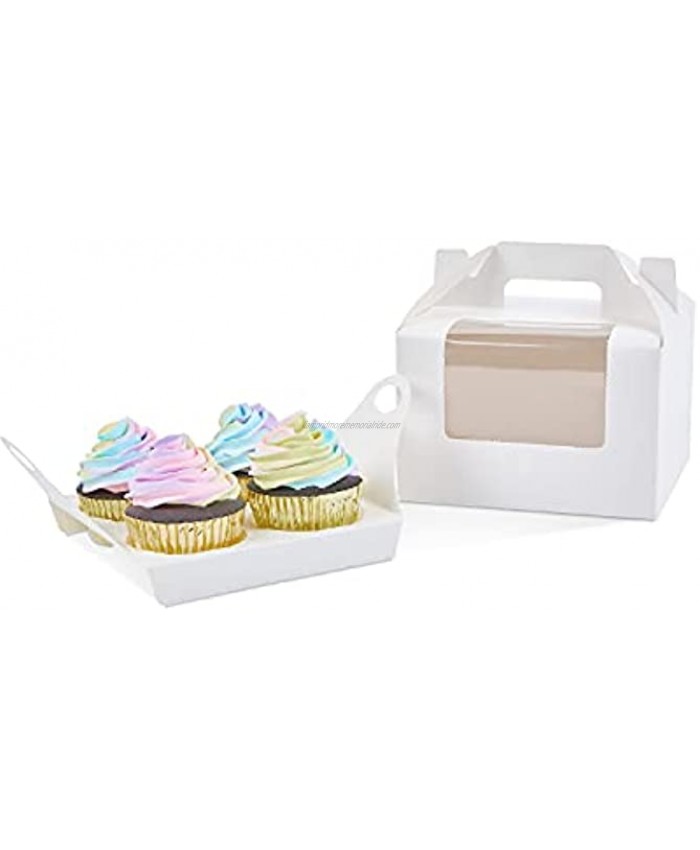 Yotruth White Cupcake Box 4 Cupcake Holders（25Packs）,6.2 x 6.2 x 3.5 inch,Cupcake Carrier with Insert and Display Window