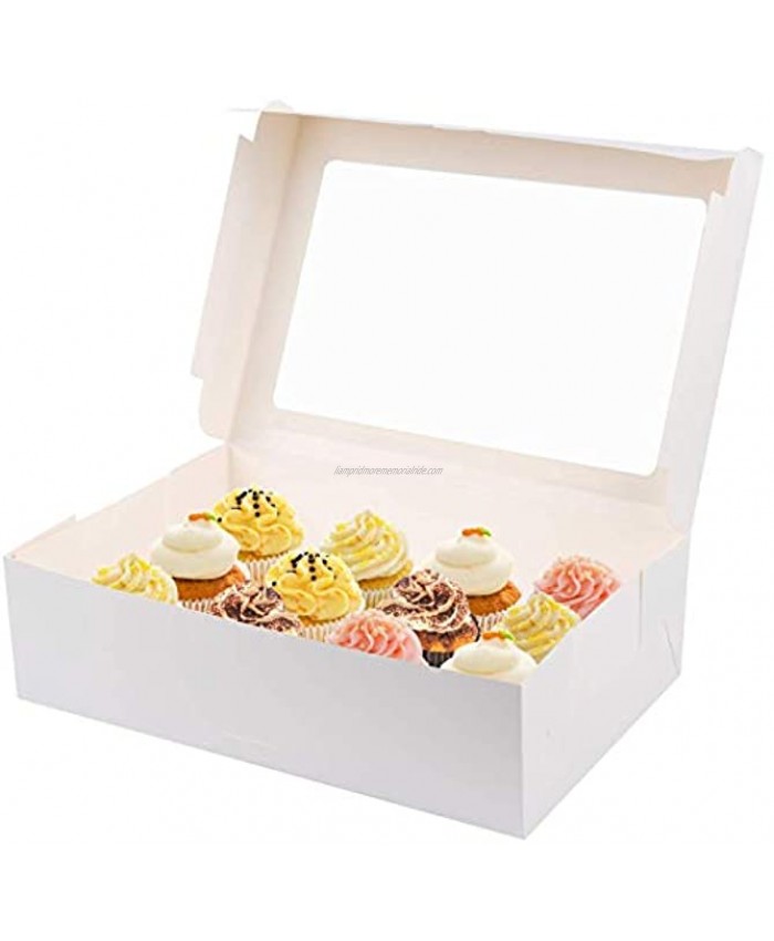 YunKo Cupcake Boxes 12 Count Dozen Cupcake Containers with Windows and Inserts 15 PACK,White