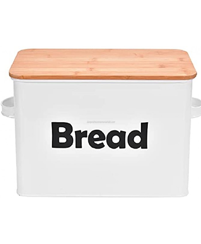 13 x 8.7 x 6.7 Bread Box Bread Box for Kitchen Countertop Extra Large with Bamboo Lid Oversized White Metal Container to Keep Bread Cookies Bagels and Rolls Fresh for A Long Time.