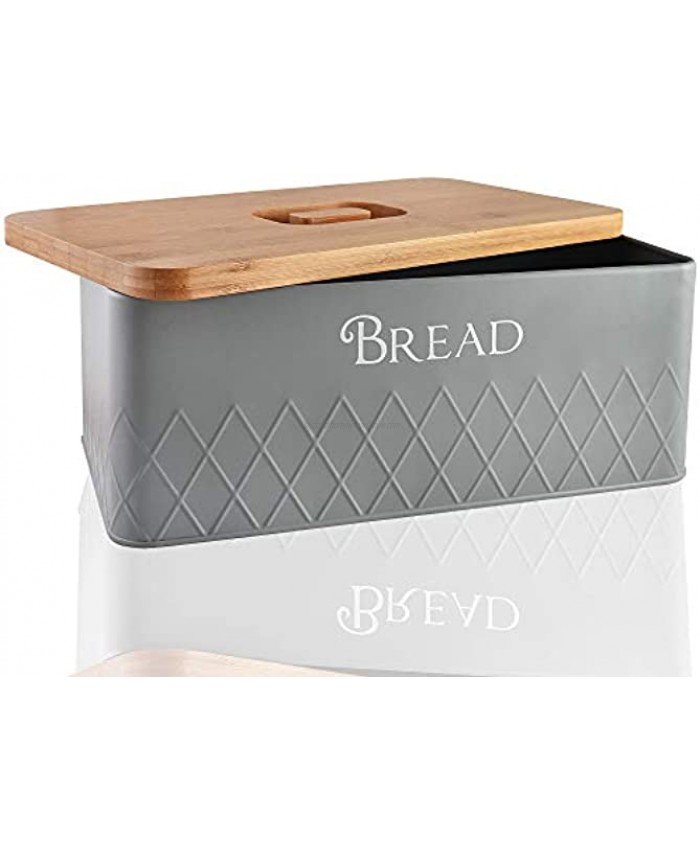 Baking & Beyond Bread Box with Bamboo Cutting Board Lid Space-Saving Bread Box for Kitchen Countertop Bread Storage Container Holder Bread Keeper Bin Fresh Loaves 13Lx7.5Wx5H in Grey