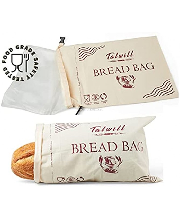 Bread Bag 2pcs set extra large reusable cotton bread bag washable double lined bread storage for Homemade Bread Food safety tested baker baking gift Pack of 2