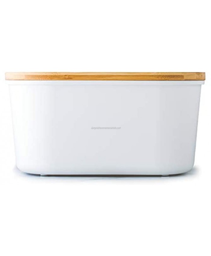 Clever Modern Collection Flat White Bread Box Cutting Board Lid High Capacity With Bamboo Lid Kitchen Storage Bread Bin Bread Storage