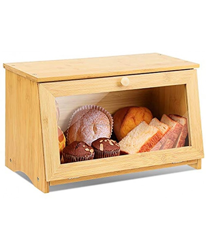 HOMEKOKO Wood Bread Box for Kitchen Counter Single Layer Bamboo Large Capacity Food Storage Bin Natural Bamboo