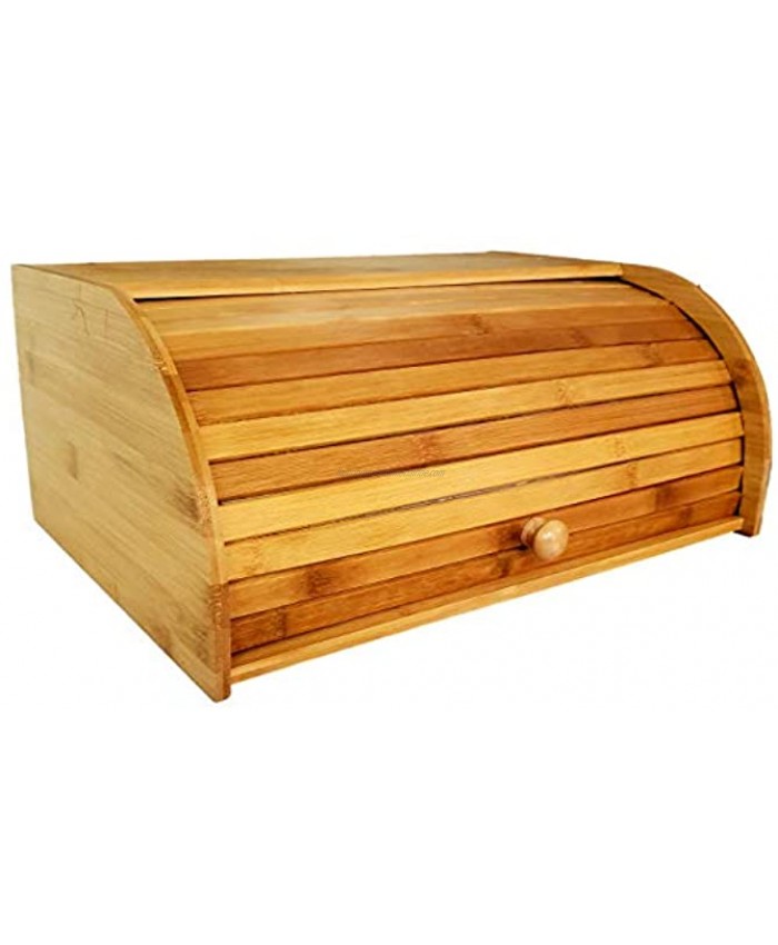 Large Natural Wood Bamboo Roll Top Bread Box for Kitchen Food Storage NO ASSEMBLY REQUIRED