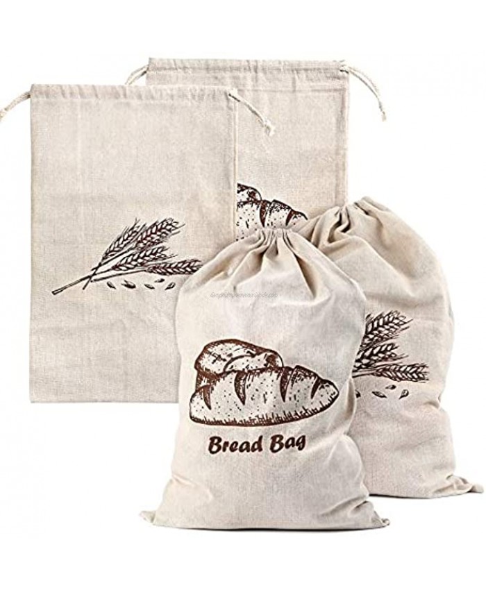 Linen Bread Bags for Homemade Bread 4 Pcs 17.5 X11.5 Inches Unbleached & Reusable Bread Storage Natural Large Storage for Artisan Bread