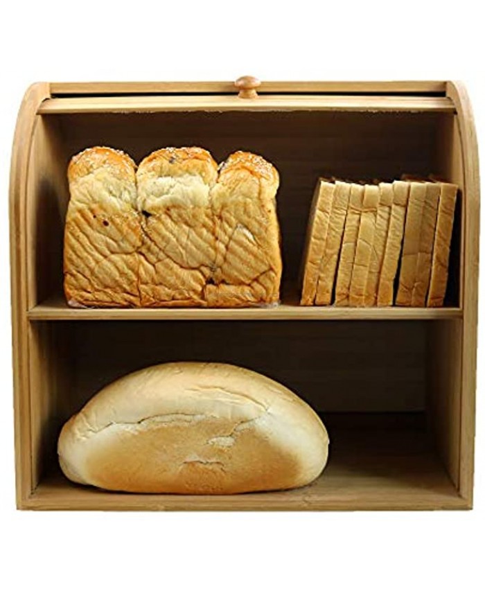 Natural Bamboo Wooden Roll Top Bread Box Kitchen Food Storage 2- Layer Self-assembly or no assembly requirednatural self-assembly