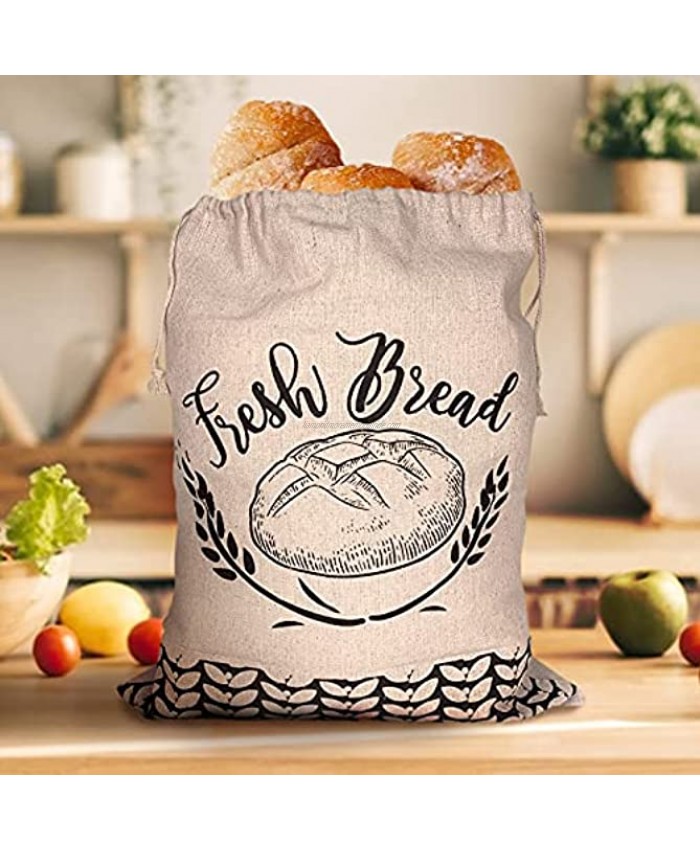 Pack of 2 Linen Bread Bags for Homemade Bread Large Natural Unbleached Bread Bags Reusable Drawstring Bag for Loaf Homemade Artisan Bread Storage Bag Gift for Bakers