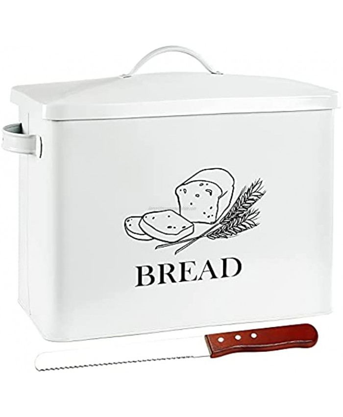 POZIEA Extra Large Farmhouse Bread Box with Bread Knife Bread Storage for Kitchen Countertop Holds 2+ Loaves of Bread Metal Storage to Keep Bread Cookies Bagels Rolls Fresh White