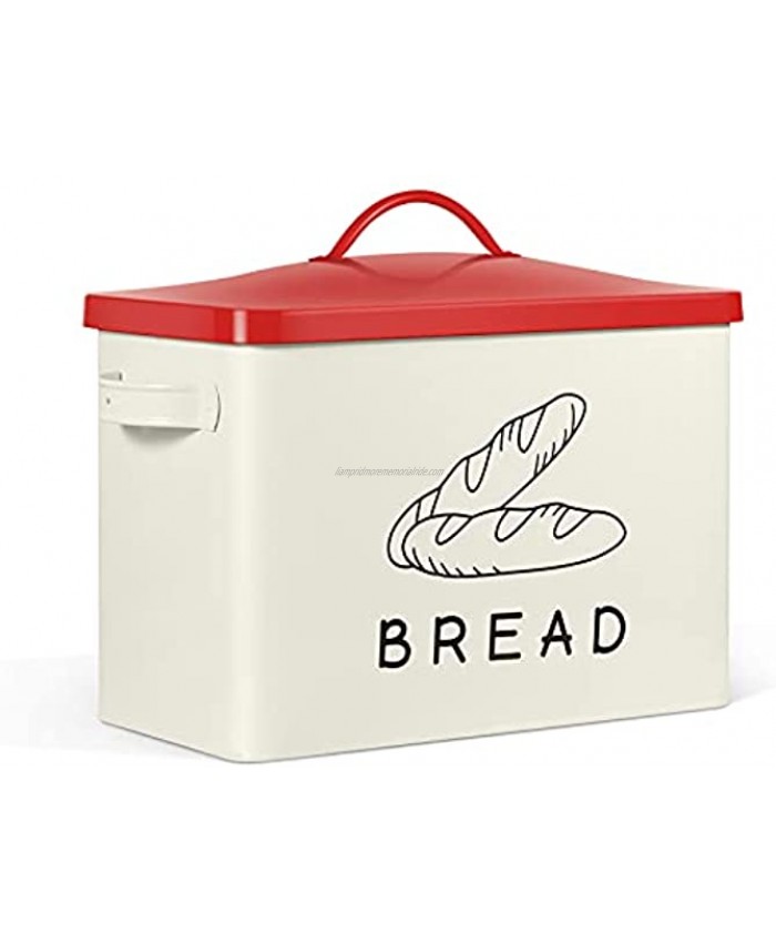 TBMax Extra Large Bread Box for Kitchen Countertop Farmhouse Cream Breadbox Holder with Red Lid Holds 2+ Loaves for Bread Storage Vintage Bread Container Keeper Bin and Counter Organizer