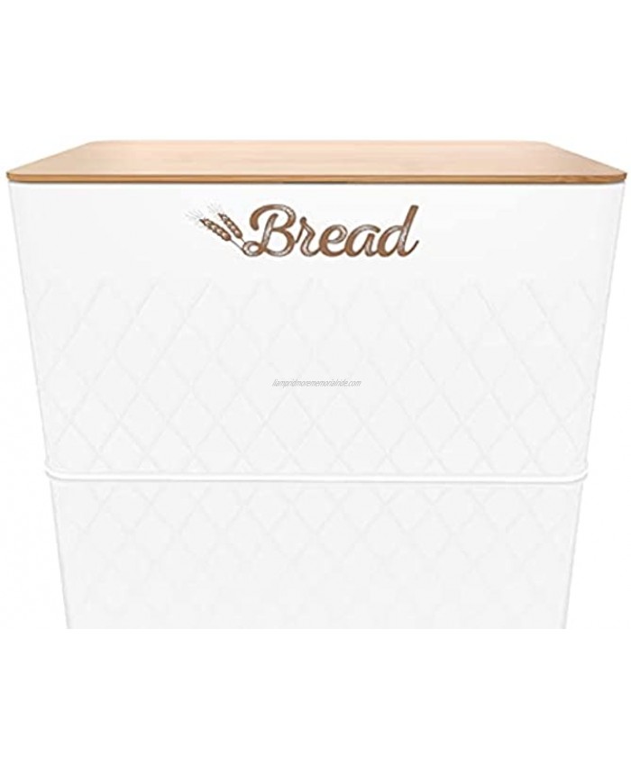 TopJoice Bread Box White Metal Bread Container New Vintage Stylish Look With Eco Bamboo Cutting Board Lid Bread Box for Kitchen Countertop