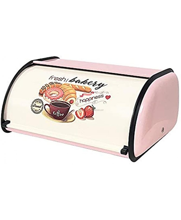 X459 Metal Bread Box Bin kitchen Storage Containers Home KitChen Gifts with Roll Top Lid Pink