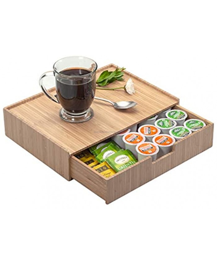 Bamboo Drawer Organizer to hold K-Cups Coffee Tea & Espresso Pods Condiments and Accessories Perfect for Kitchens & Office Break Rooms