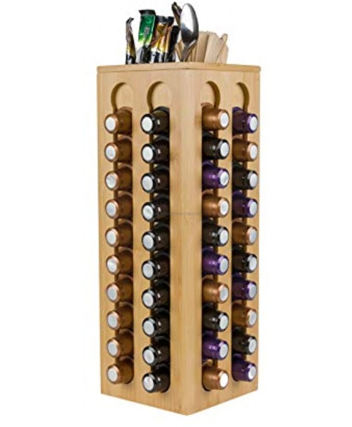 BAMBOO LAND 360-degrees Rotatory rotation K cup organization Anchor Nespressp Capsule holder with extra space Coffee Pod Organizer Storage for Nespresso Espresso Capsules rack Holder for 80 Capsule