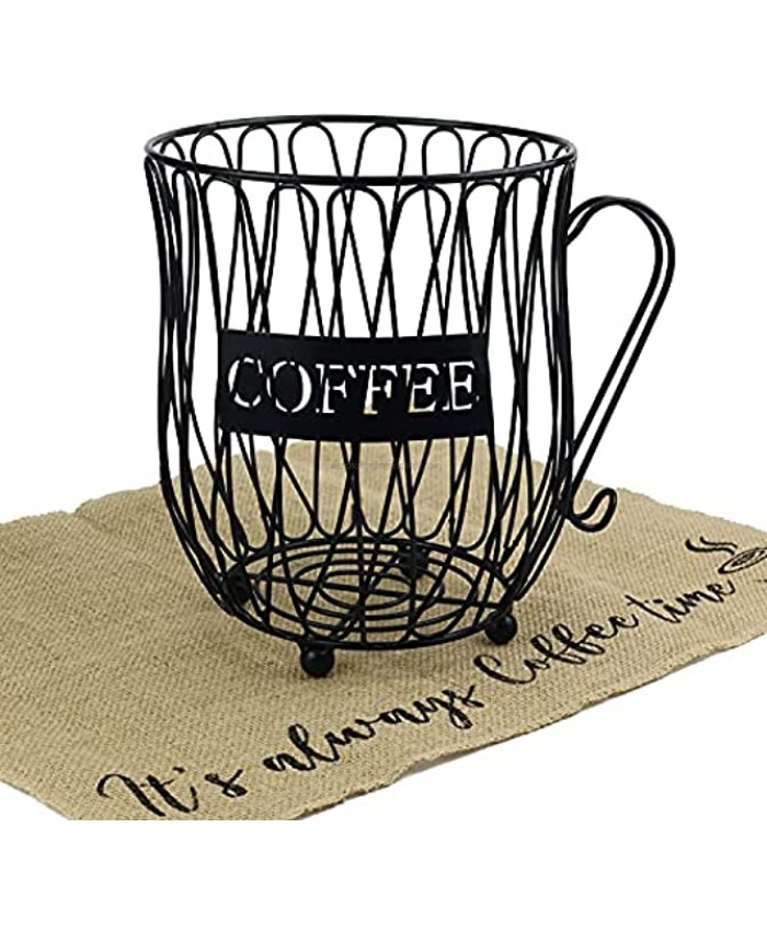 Coffee Pod Holder Capsule Organizer Coffee Mug Storage Basket Large Capacity Espresso Pod Holder Coffee K Cup Keeper Metal Wire Container with Burlap Placemat for Coffee Counter