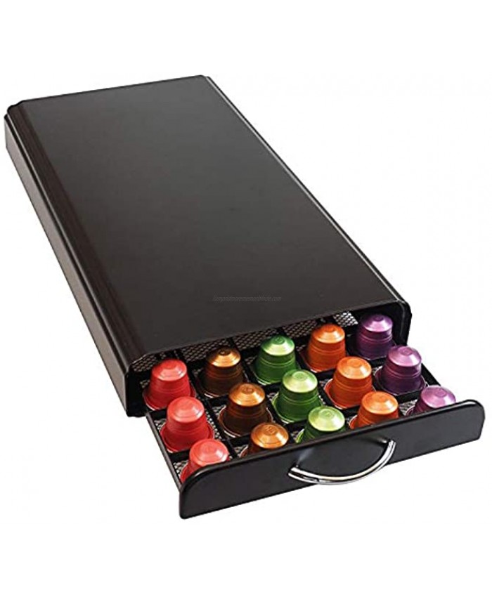 Coffee Pod Holder Compatible With Nespresso Capsule Stand Matte Black Tray for 50 Pods，