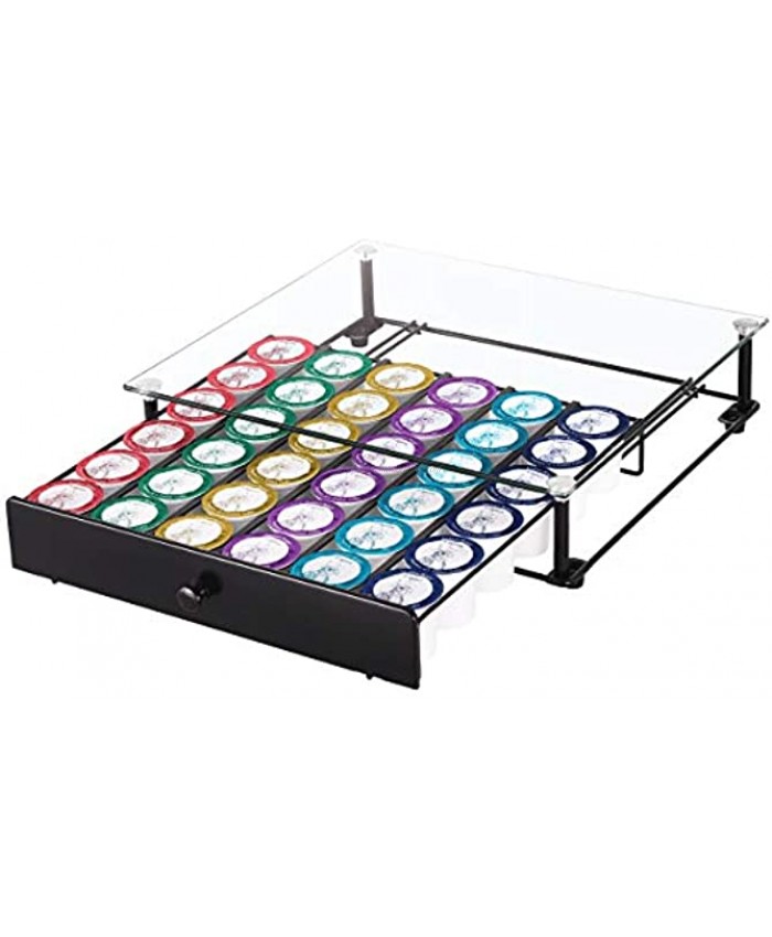 Coffee Pod Holder Tempered Glass Top Coffee Pod Storage Drawer for K Cup Coffee Pods Black Coffee Capsules Holder Compatible with 36 Pods 6 Pods for Each Line