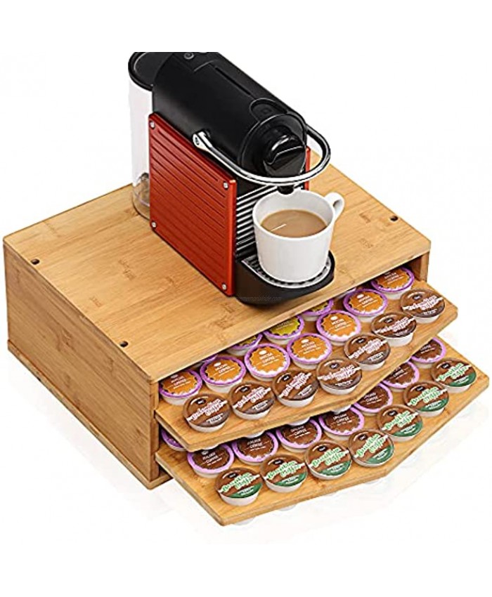 Fenge XL Coffee Pod Holder – 70 Capacity K Cup Pod Storage Organizer 2-Tier Bamboo Drawer for Counter Coffee Maker Accessories