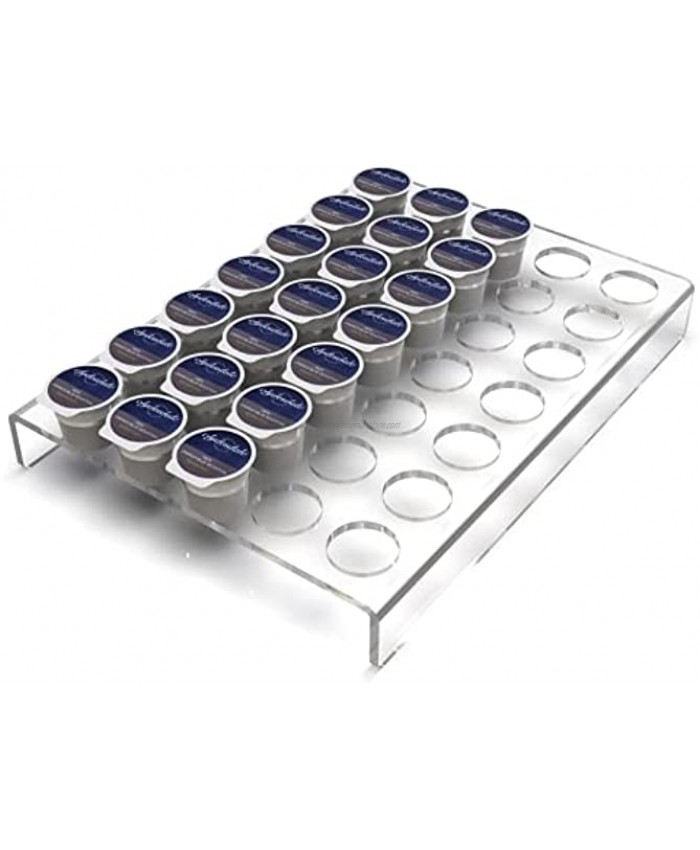 Flat countertop coffee pod holder k cup organizer tray | Coffee pod organizer for 35 coffee pods | Compatible with k-cups | Clear acrylic | Countertop or in drawer storage | Made in the USA