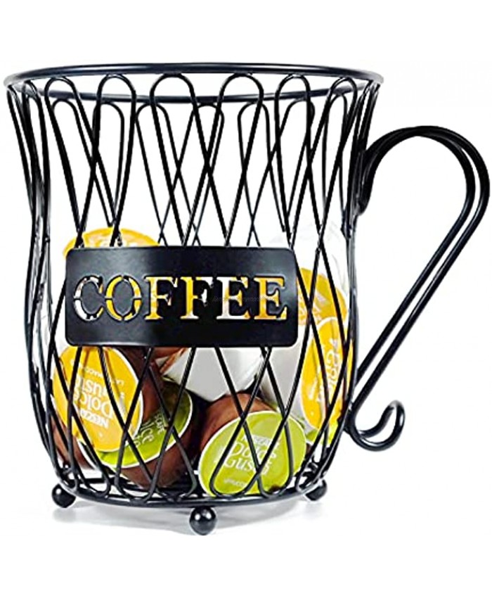 Homentum Coffee Pod Holder Basket,K Cup Holder for Counter,Metal Coffee Mug Storage Basket,Fathers Day Gifts Espresso Pod Holder for Table BarBlack