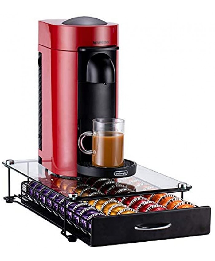 Rice rat Vertuo Capsule Holder Drawer for Nespresso With Glass For Cabinet Vertuoline Pod Storage Rack For Counter Class-40 Pods（With handle））