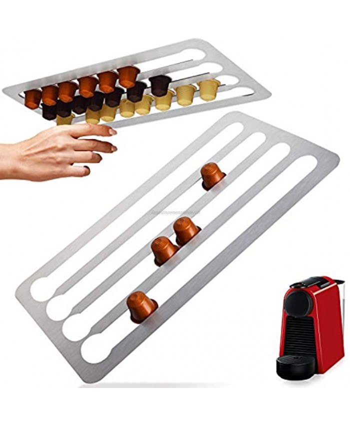 Stainless Steel Capsule Holder For Nespresso Pods Vertically or Horizontally Mounted on Walls or Under Cabinets 16L x 8.6W 41cm x 22 cm Nespresso compatible Storage Holds 44