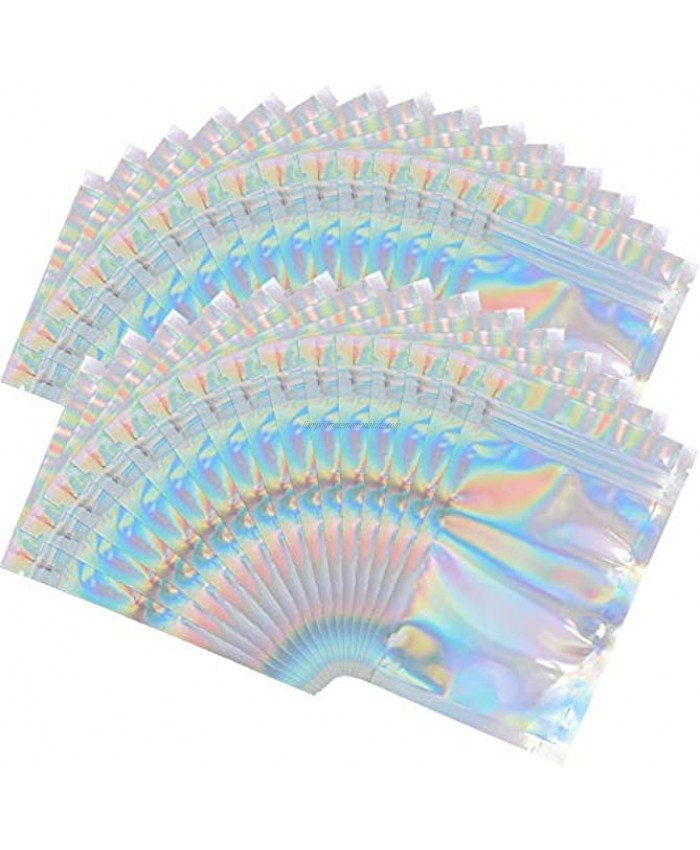 100 Pieces Mylar Holographic Resealable Bags 4 x 6 Smell Proof Bags Foil Pouch Ziplock Bags for Party Favor Food Storage Holographic Color 4 x 6 Inch