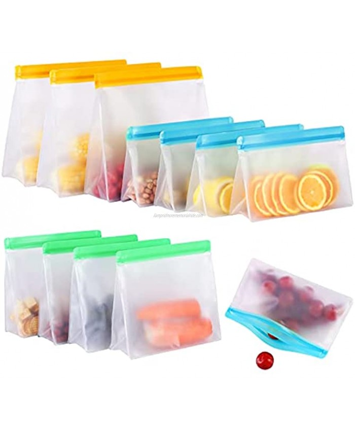 12 Pack Large Reusable Food Storage Bags Stand Up FDA Food Grade Ziplock Reusable Sandwich Bags 3 Reusable Gallon Bags + 4 Reusable Freezer Bags + 5 Reusable Snack Bags for Meat Fruit Cereal Snacks