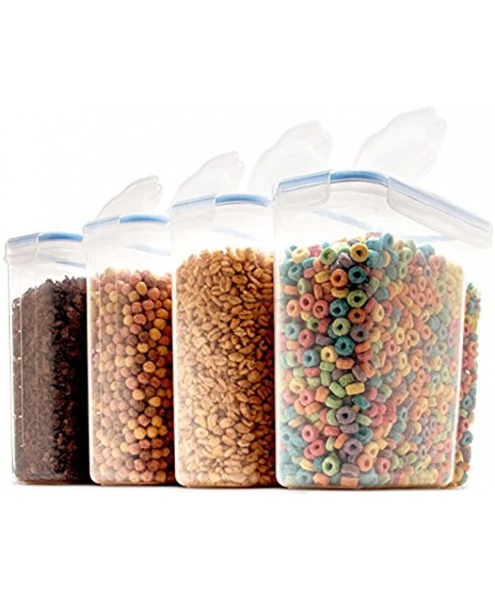 4 Pack Airtight Cereal & Dry Food Storage Container BPA Free Plastic Kitchen and Pantry Organization Canisters for Flour Sugar Rice Nuts Snacks Pet Food & More 4L 16.9 Cup 135.5 Ounce