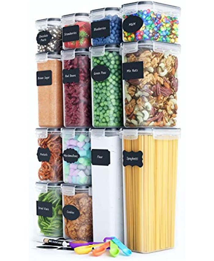 Airtight Food Storage Containers Set [14 Piece] Kitchen Pantry Organization and Storage BPA-Free Plastic Canisters with Durable Lids Ideal for Cereal Flour & Sugar Includes Labels Marker & Spoon Set 14