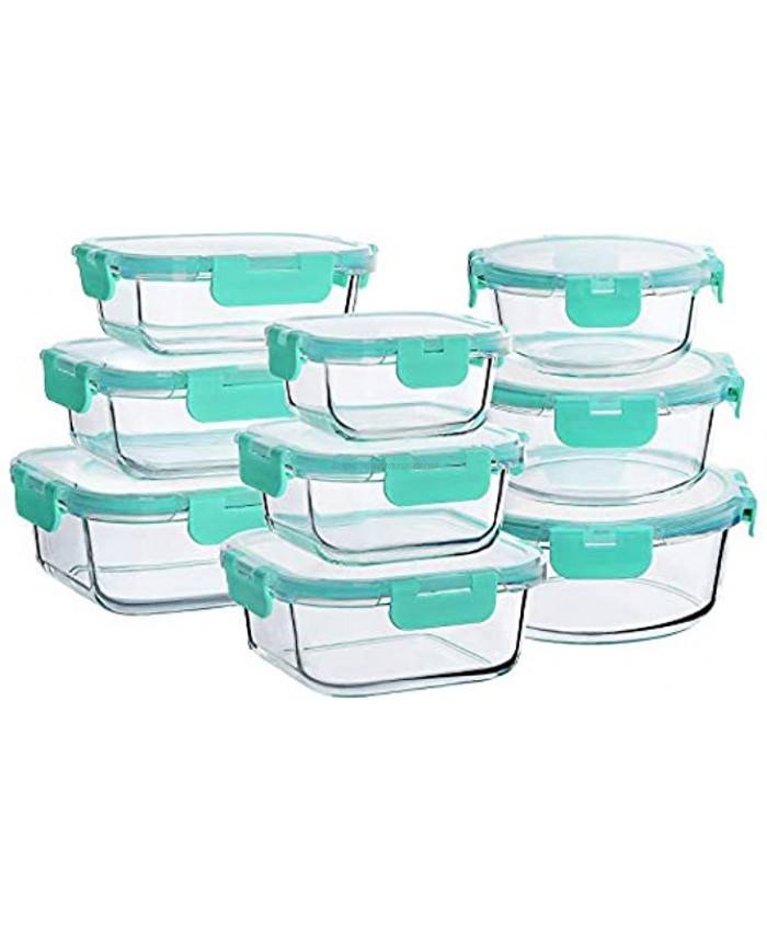 Bayco Glass Food Storage Containers with Lids [18 Piece] Glass Meal Prep Containers Airtight Glass Lunch Bento Boxes BPA-Free & Leak Proof 9 lids & 9 Containers