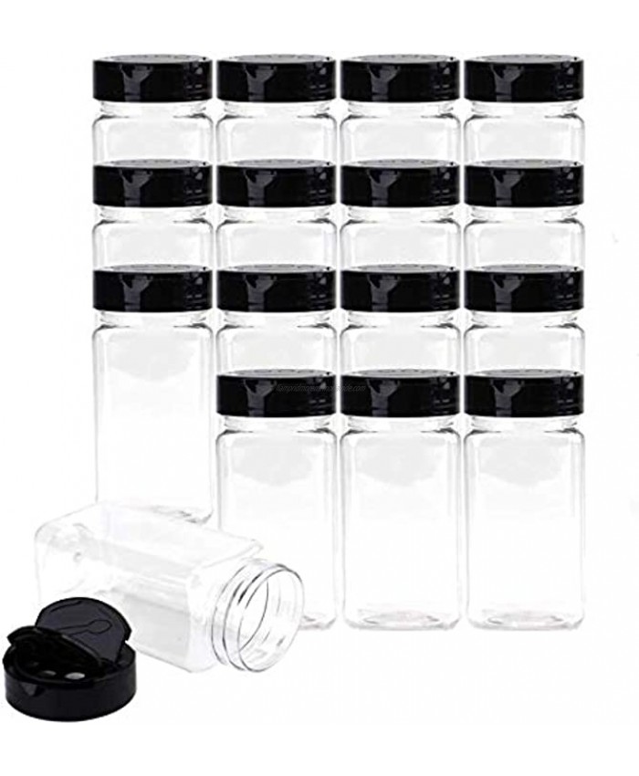 Bekith 16 Pack 9 Oz Plastic Spice Jars Bottles Containers with Black Cap – Perfect for Storing Spice Herbs and Powders