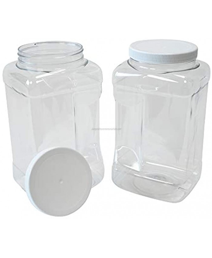 CSBD 1 Gallon Clear Plastic Jars with Ribbed Liner Screw On Lids BPA Free PET Plastic Made in USA Bulk Storage Containers 2 Pack 1 Gallon Square