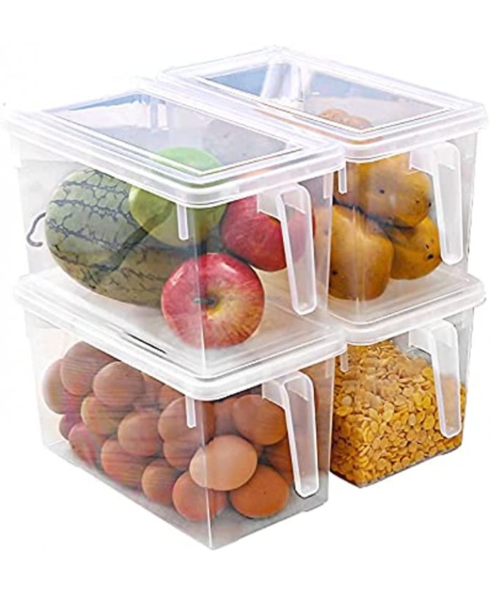 Eanpet Large Fridge Organizer Food Storage Containers Stackable Refrigerator Organizer Bins with Lids Clear Plastic Organizer Square Produce Saver for Fruits,Vegetable,MeatSet of 4 Pack