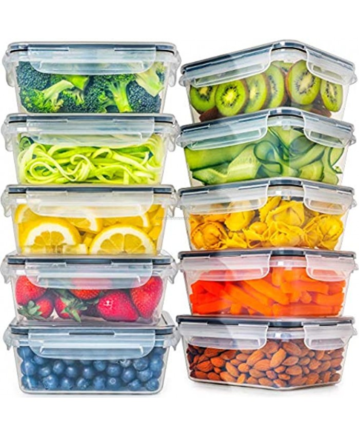 Food Storage Containers 10 pack 30 oz | BPA- Free Plastic with Lids | Leak-proof Airtight Reusable Tupperware for Meal Prep Lunches and Kitchen Organization Storage by Fullstar