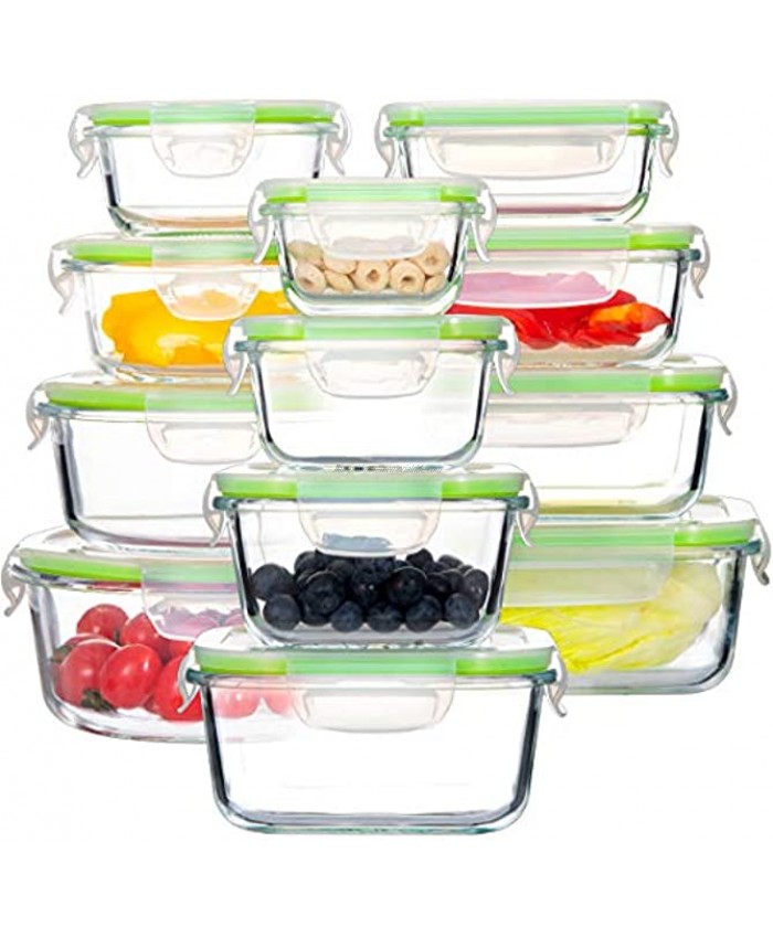 Glass Food Storage Containers with Lids [24 Piece] Airtight Glass Storage Containers Leak Proof Glass Meal Prep Containers BPA Free Glass Bento Boxes for Lunch 12 lids & 12 Containers