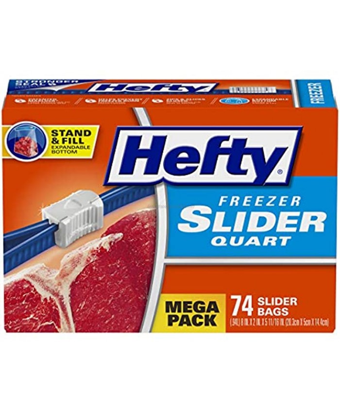 Hefty Slider Freezer Storage Bags Quart Size 74 Count
