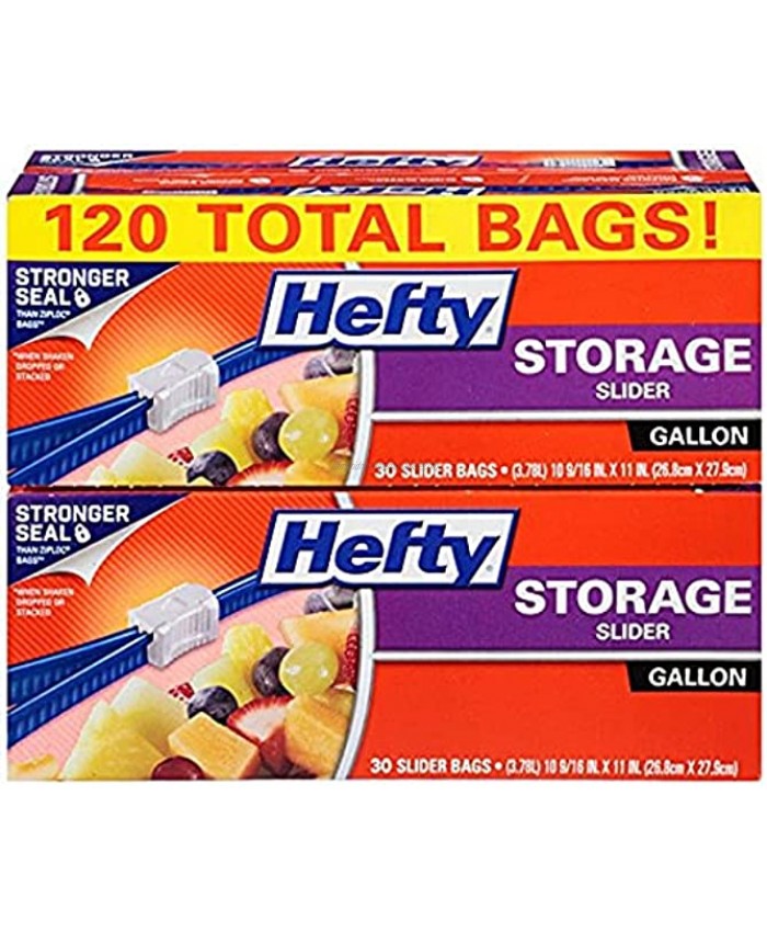 Hefty Slider Storage Bags Gallon Size 30 Count 4 Pack 120 Total