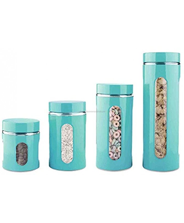 Home Basics 4-Piece Glass Canister Cylinder Set with Clear Window Turquoise