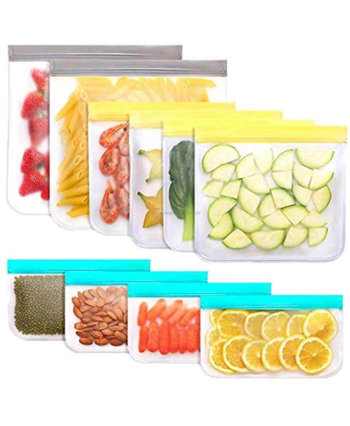 Jagrom 10 Pack Reusable Storage Bags 2 Gallon & 4 Sandwich Lunch Bags & 4 Small Kids Snack Bags For Food EXTRA THICK Leak Proof Reusable Food Bags Freezer Bags Reusable Ziplock Bags BPA FREE
