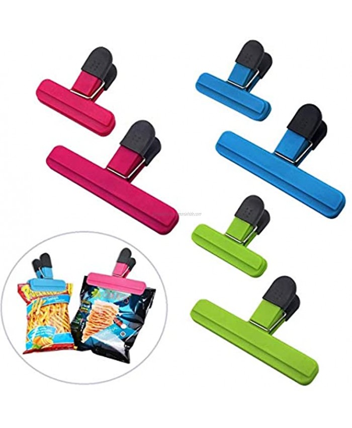 Large Chip Clips Food Clips Bag Sealing Clips with Good Grips Plastic Heavy Duty Air Tight Seal Grip Assorted Colors for Coffee Potato and Food Bags 6 Pcs