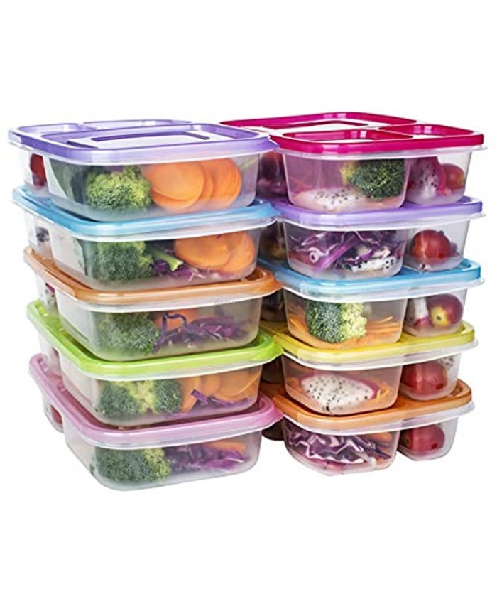 Meal Prep Containers 3 Compartment Food Storage Reusable Plastic Bento Microwavable Lunch Boxes with Lids BPA-Free 10-Pack,Stackable Dishwasher & Freezer Safe,Portion Control,32oz