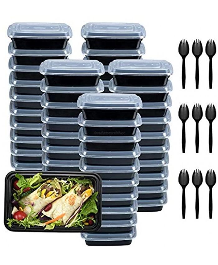 Plastic Meal Prep Containers 28oz 50 Pack Food Storage Containers with Lids Airtight Food Prep Containers for Freezer Reusable Bento Lunch Box Togo Food Box Disposable Takeout Deli Containers