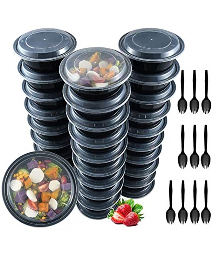 Plastic Meal Prep Containers 30 Pack 32 oz Reusable Food Storage Containers with Lids Salad Container for lunch Disposable Salad Bowls Food Prep Bowls Takeout Bento Box Freezer 10 Forks