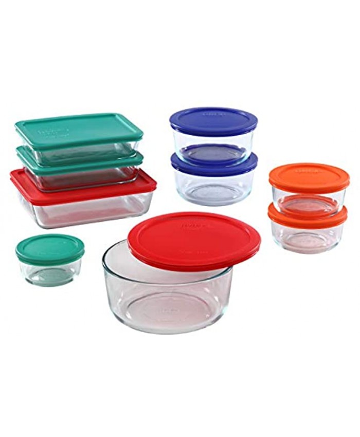 Pyrex Simply Store Meal Prep Glass Food Storage Containers 18-Piece Set BPA Free Lids Oven Safe,Multicolored