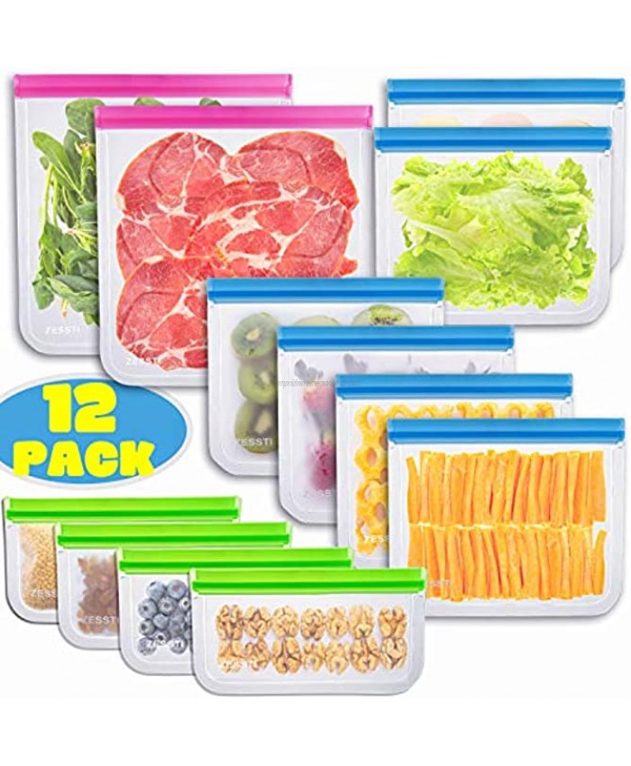 Reusable Storage Bags 12 Pack BPA FREE Freezer Bags Food Container for Sous Vide Liquid Lunch Snack Sandwich Marinate Meat Fruits Cereal Size Gallon Large Plastic Containers