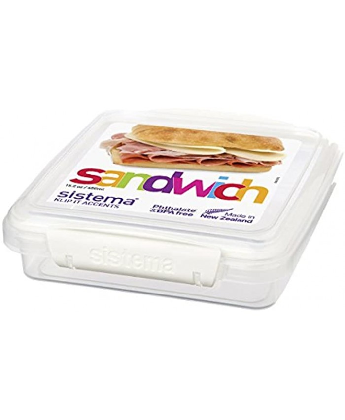 Sistema KLIP IT Accents Collection Sandwich Box Food Storage Container 15.2 oz. 0.5 L Color Received May Vary