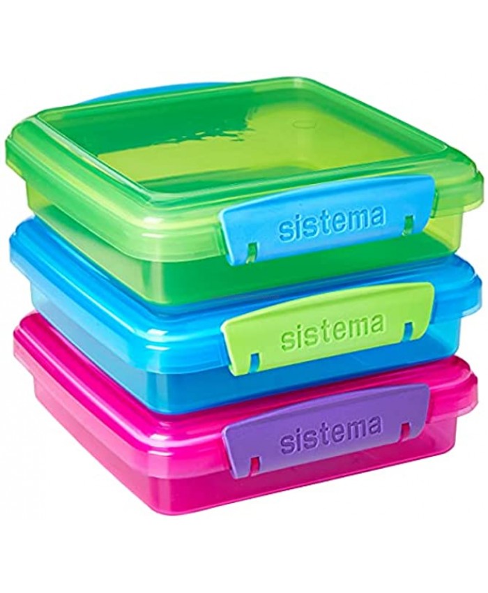 Sistema Lunch Collection Food Storage Containers 1.9 Cup 3 Pack Blue Green Pink Great for Meal Prep BPA Free Reusable