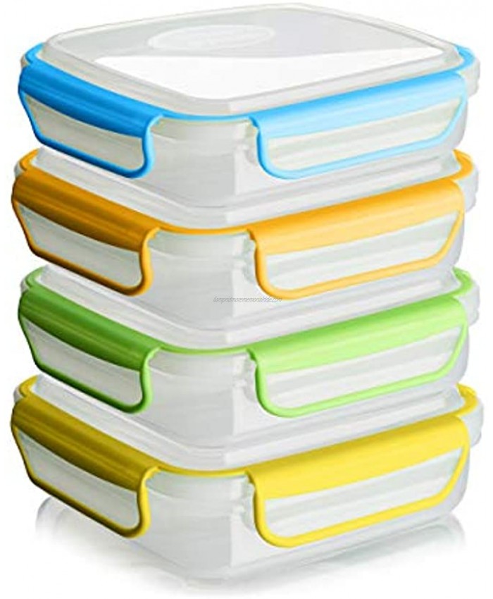 Snap Fresh 4 Pack of Sandwich Containers 450 ml Reusable BPA Free Plastic Snap & Lock Shut Lids and Silicone Seal. Great for Fruit Salad Lunch Box Snacks and Food Storage; Kids and Adults